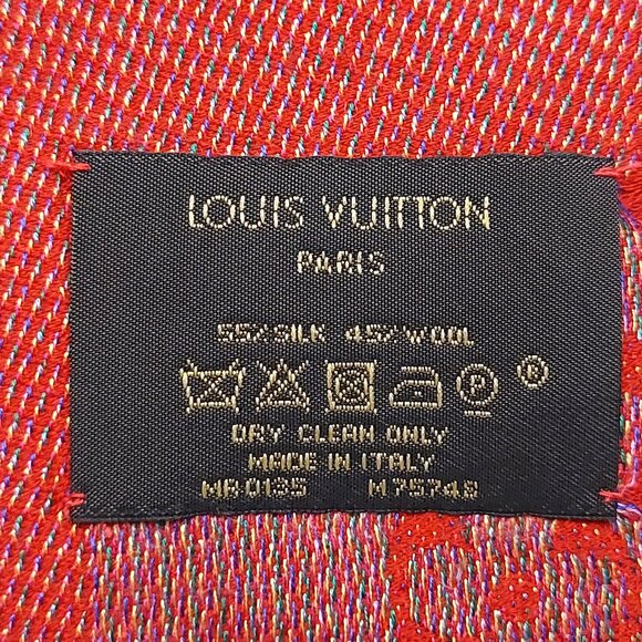 LOUIS VUITTON LV Vintage Red & Silver Metallic Silk Wool Scarf Shawl Wrap - Picture 10 of 10